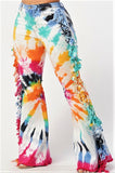 Rainbow Tie Dye Fringe Jeans